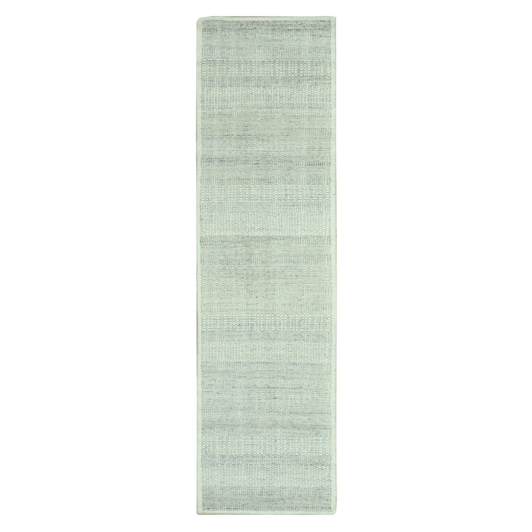Misty Gray, Oxidized and Distressed Grass Design with Exposed Warps, 100% Wool, Hand Knotted, Runner, Oriental Rug